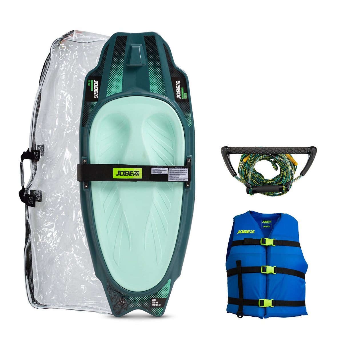 Jobe Slash Kneeboard Paket in Atlantikgrün mit Weste, Zughaken-Griff und Tasche