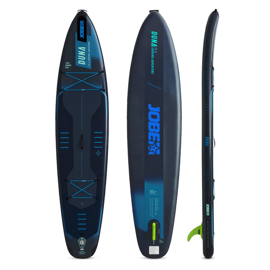 Jobe Aero Duna 11.6 SUP-Board in Blau – Ober-, Unter- und Seitenansicht