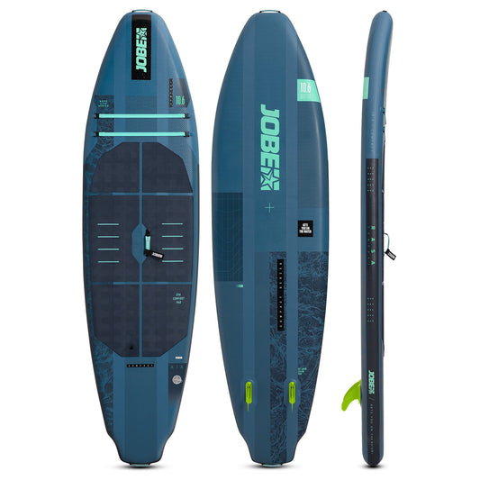 Jobe Aero Rasa Compact 10.6 in drei Ansichten: Deck, Unterseite und Seitenprofil