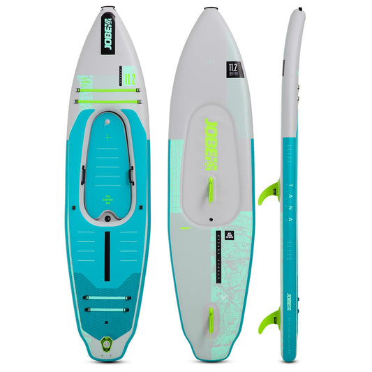 Jobe Aero Tana Hybrid 11.2 in drei Ansichten: Deck, Unterseite und Seitenprofil