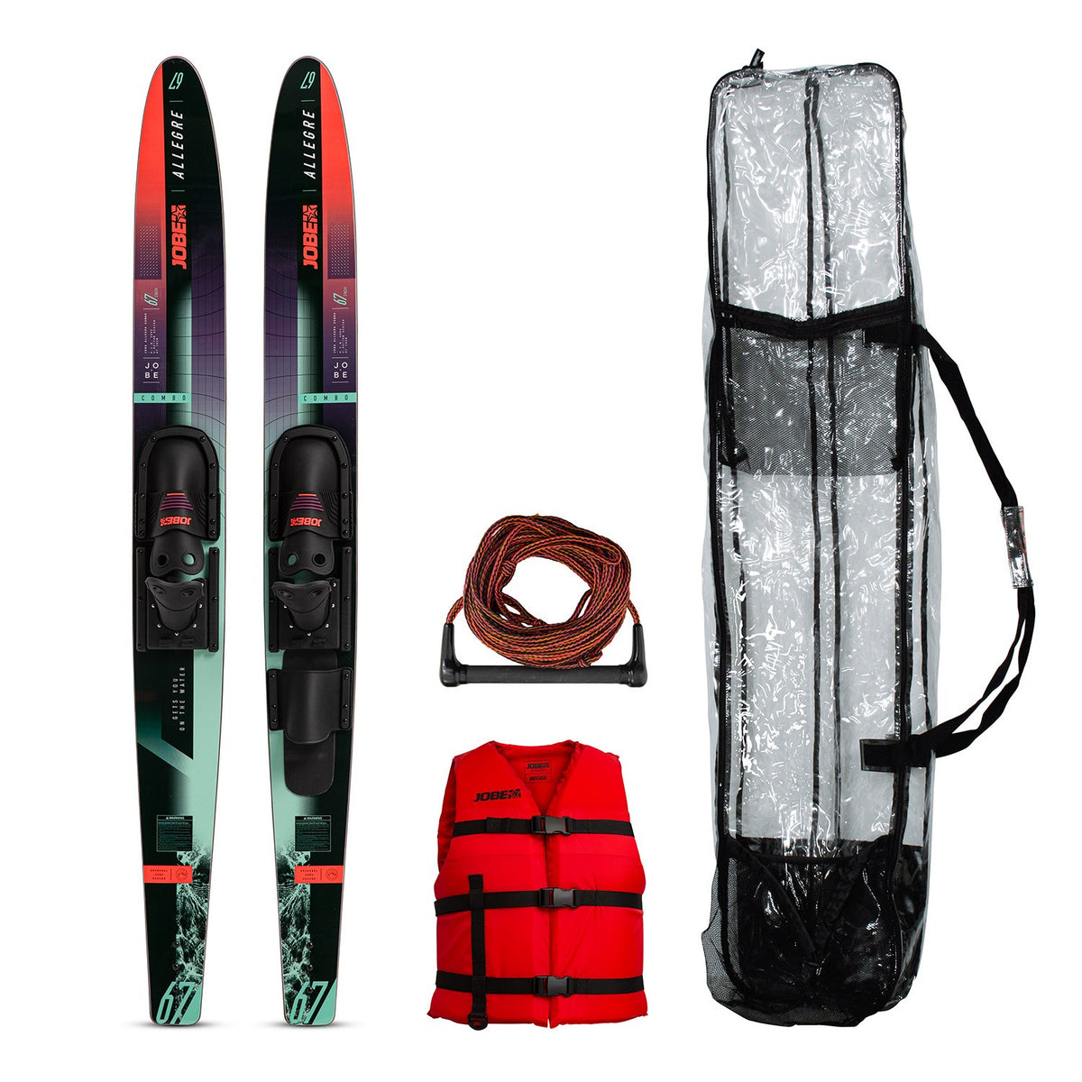 Jobe Allegre Combo Skis Paket in Rot mit Weste, Seil und Tasche