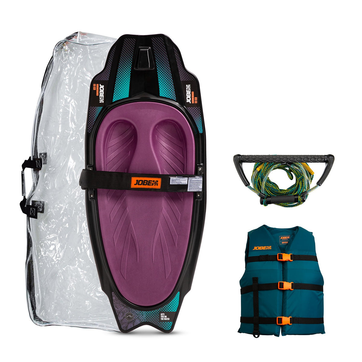 Jobe Slash Kneeboard Paket in Lila mit Weste, Zughaken-Griff und Tasche