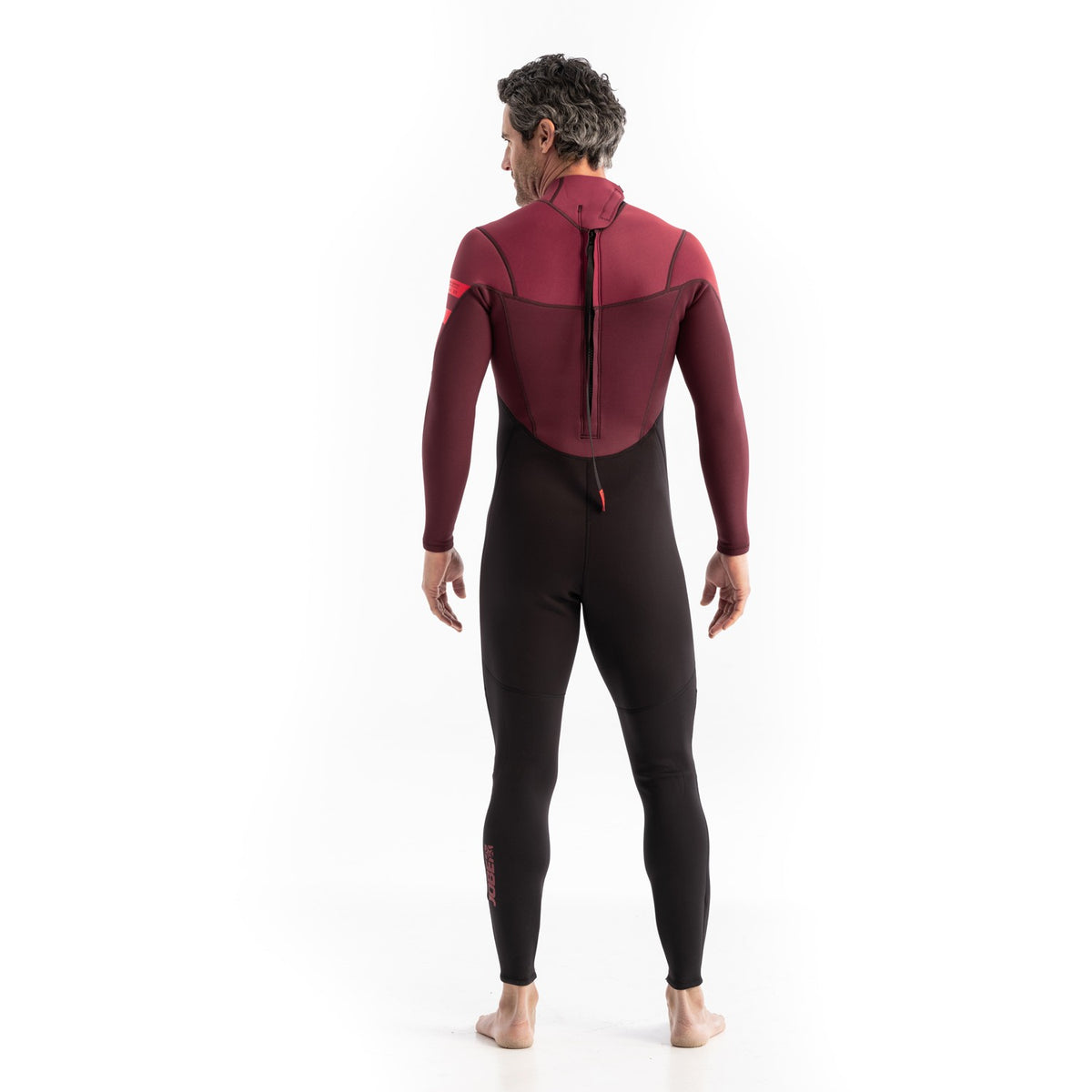 Jobe Perth 3/2 mm Neoprenanzug Herren in Rot – Rückansicht mit Rückenreißverschluss