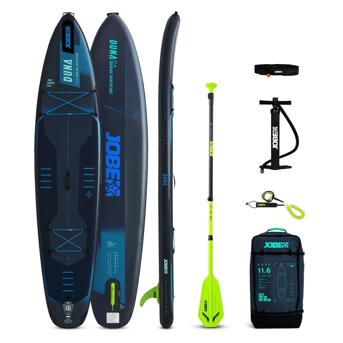 Jobe Aero Duna 11.6 SUP-Board in Blau – Komplettpaket mit Paddel, Pumpe, Leash und Rucksack