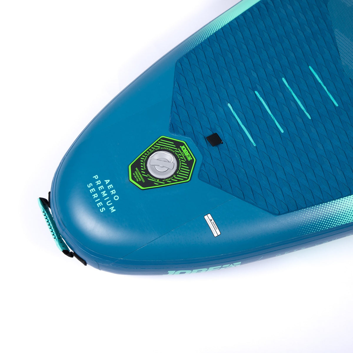 Heck des Jobe Aero Yarra 10.6 in Stahlblau mit Ventil und Tragegriff