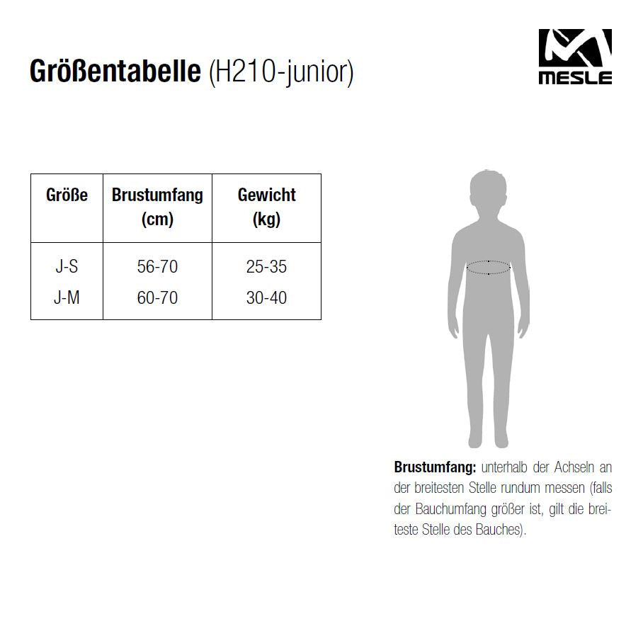 Größentabelle der Mesle H210 Junior Kinder-Schwimmweste